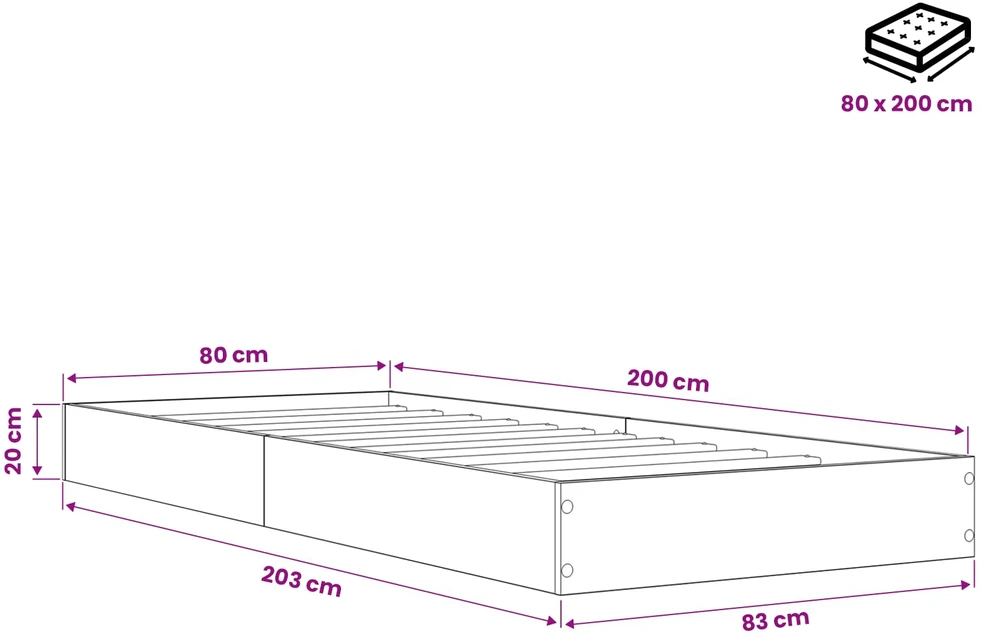 Lova Lovos rėmas su saugojimu Balta 80 x 200 cm Apdirbta mediena