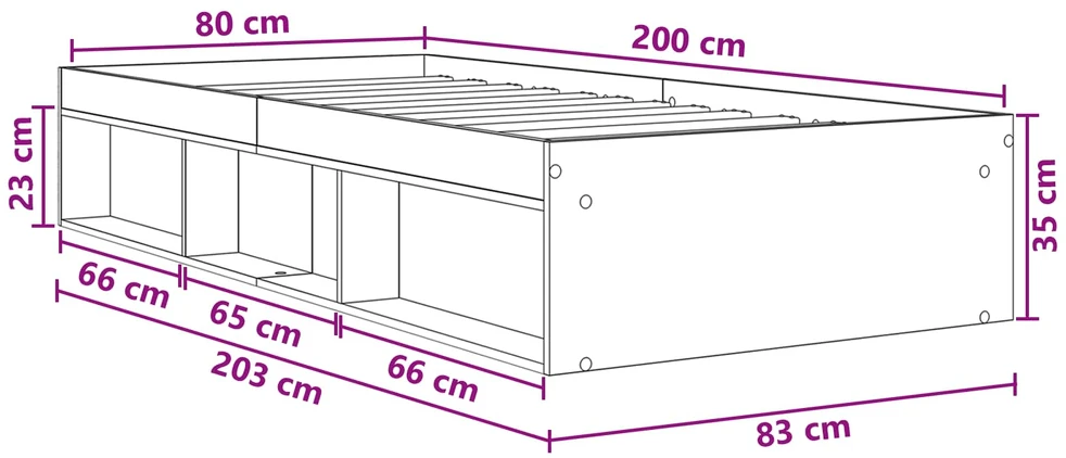 Lova Lovos rėmas su saugojimu Balta 80 x 200 cm Apdirbta mediena