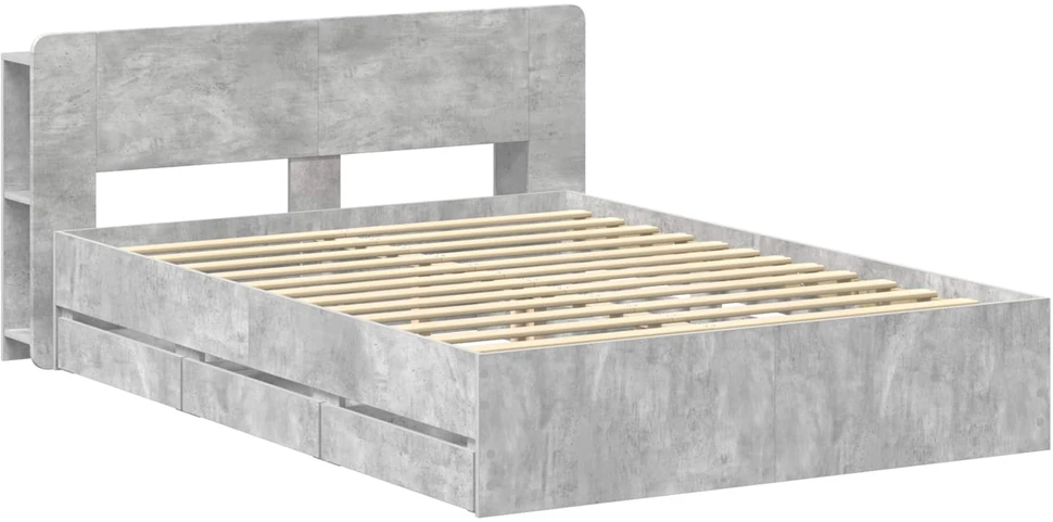 Lovos rėmas su saugojimu ir nugara Betono pilka 150 x 200 cm