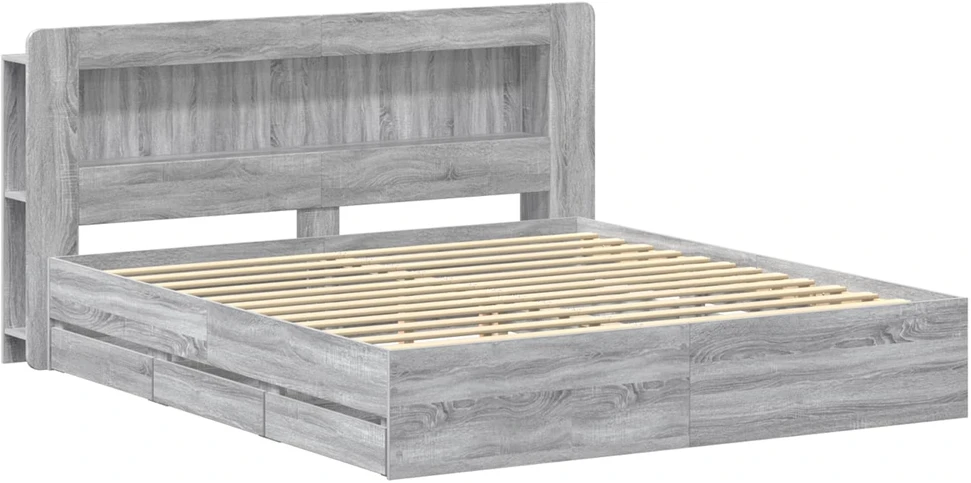 Lovos rėmas su saugojimu ir nugara Pilka Sonoma 200 x 200 cm