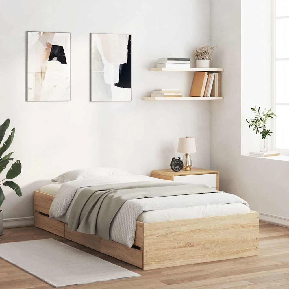 Lovos rėmas su stalčiais, ąžuolo, 90x200cm, apdirbta mediena