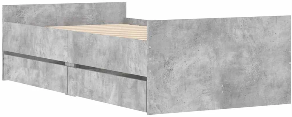 Lovos rėmas su stalčiais, betono pilkos spalvos, 90x200cm