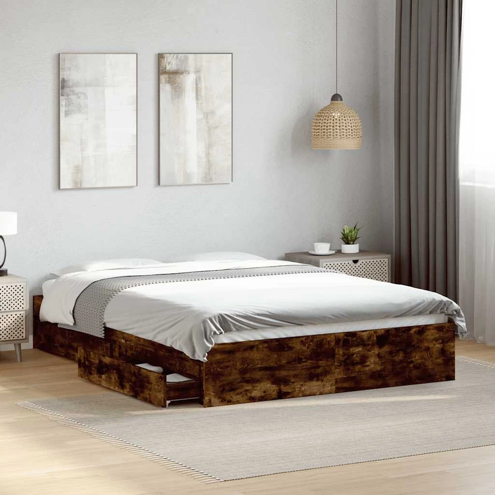 Lova Lovos rėmas su stalčiais, dūminio ąžuolo, 135x190cm, mediena