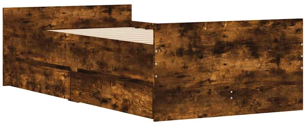 Lovos rėmas su stalčiais, dūminio ąžuolo spalvos, 100x200cm