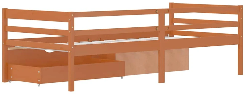 Lovos rėmas su stalčiais ir spintele, rudas, 90x200cm, pušis