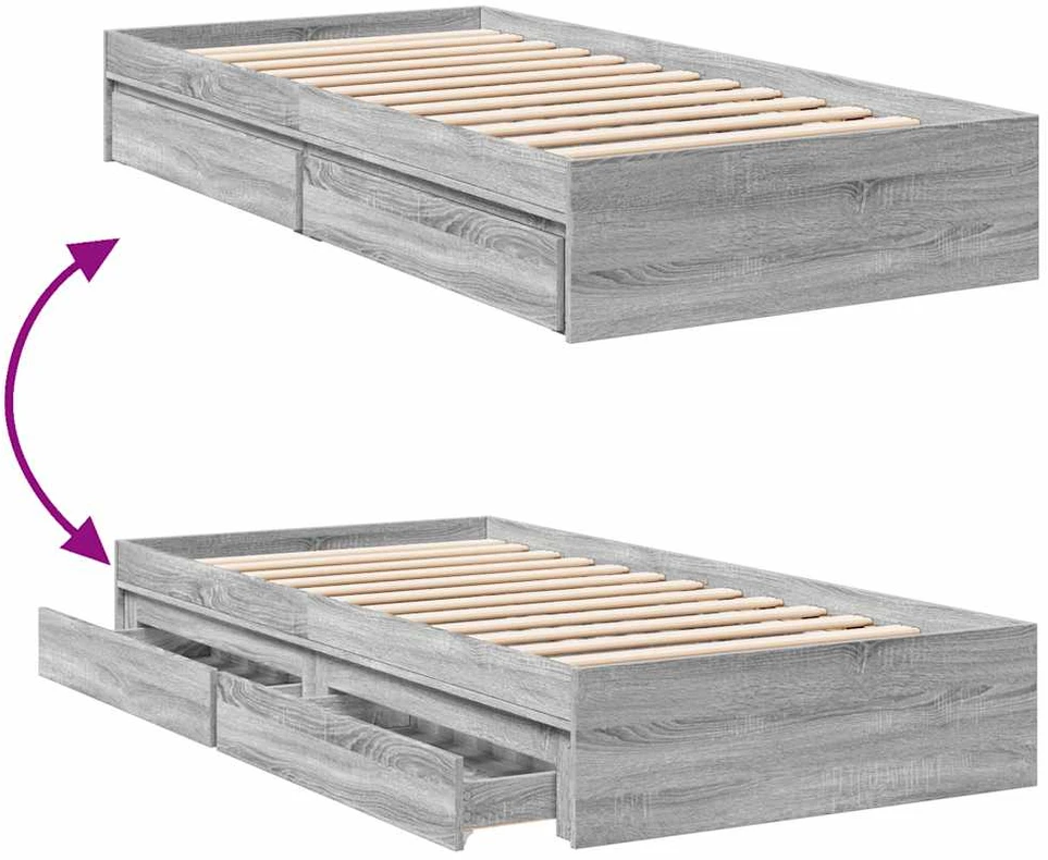 Lovos rėmas su stalčiais, pilkas ąžuolo, 90x190cm, mediena