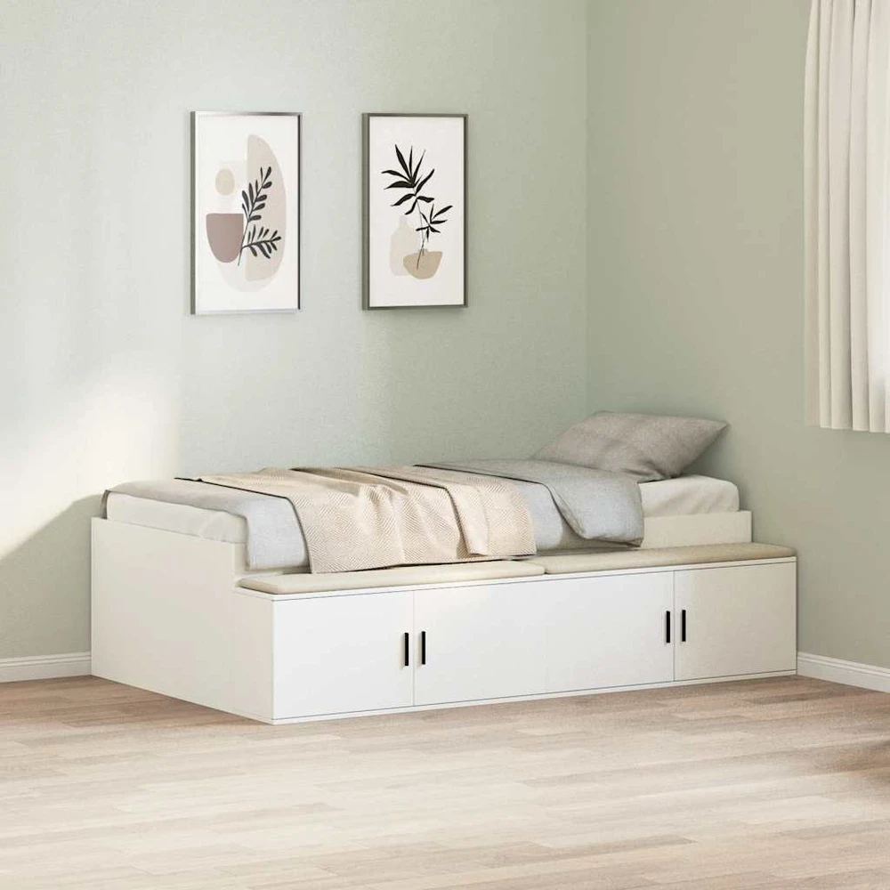 Lova Lovos rėmas su stalčių Balta 100 x 200 cm Apdirbta mediena