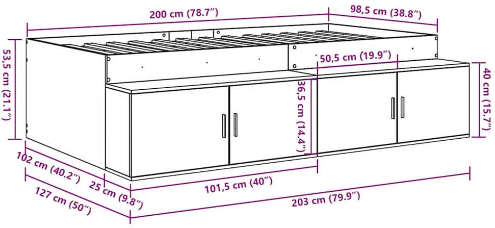 Lova Lovos rėmas su stalčių Balta 100 x 200 cm Apdirbta mediena