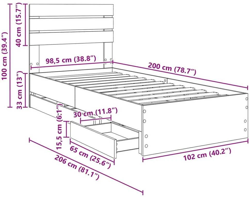 Lova Lovos rėmas su stalčių Balta 100 x 200 cm Inžinerinė mediena