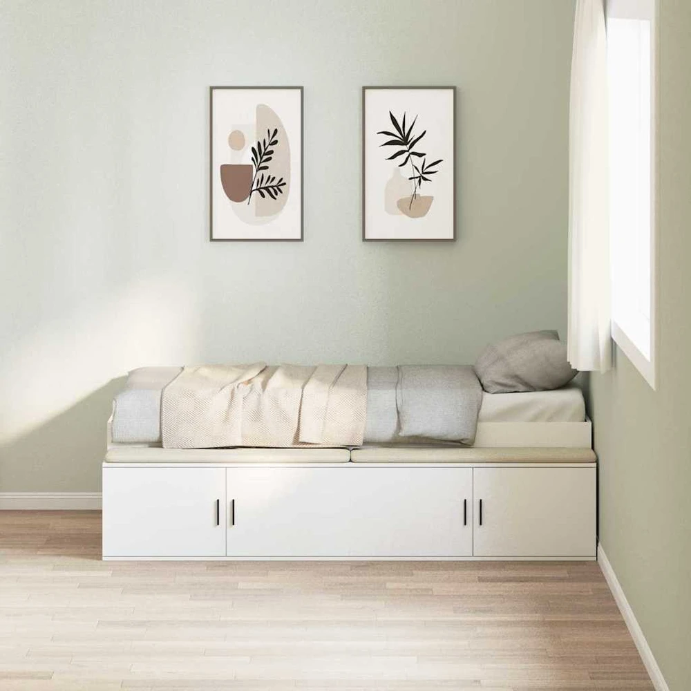 Lova Lovos rėmas su stalčių Balta 100 x 200 cm Apdirbta mediena