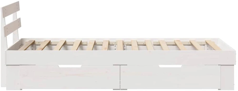 Lova Lovos rėmas su stalčių Balta 90 x 190 cm Kietos pušies mediena