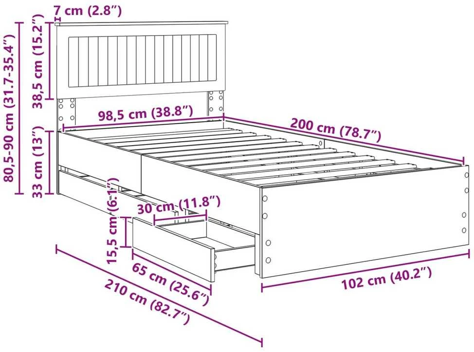 Lova Lovos rėmas su stalčių Juoda 100 x 200 cm Inžinerinė mediena