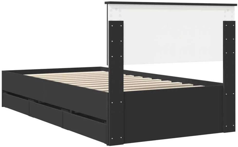 Lova Lovos rėmas su stalčių Juoda 100 x 200 cm Inžinerinė mediena