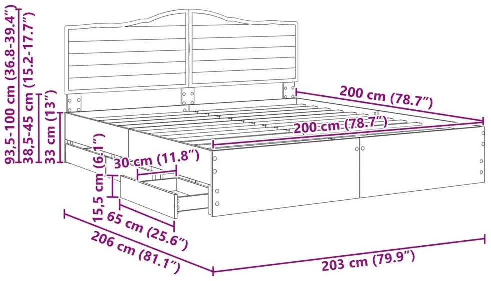 Lovos rėmas su stalčių Juodas 200 x 200 cm Inžinerinė mediena