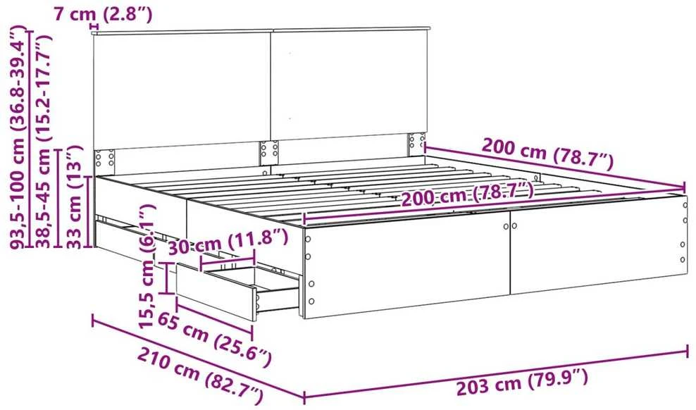 Lovos rėmas su stalčių Juoda 200 x 200 cm Inžinerinė mediena