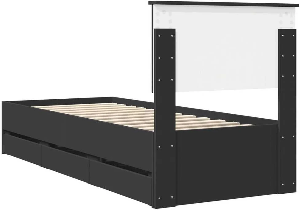 Lova Lovos rėmas su stalčių Juoda 75 x 190 cm Inžinerinė mediena