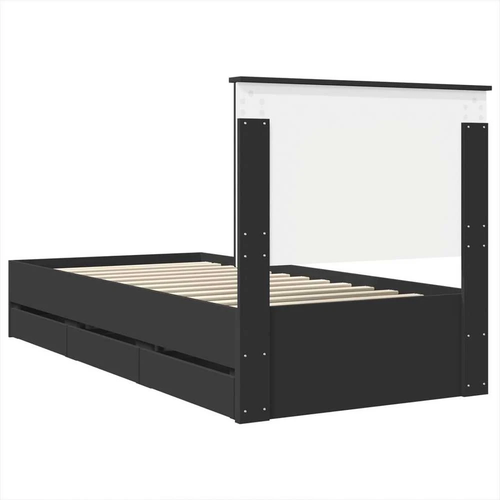 Lova Lovos rėmas su stalčių Juoda 75 x 190 cm Inžinerinė mediena