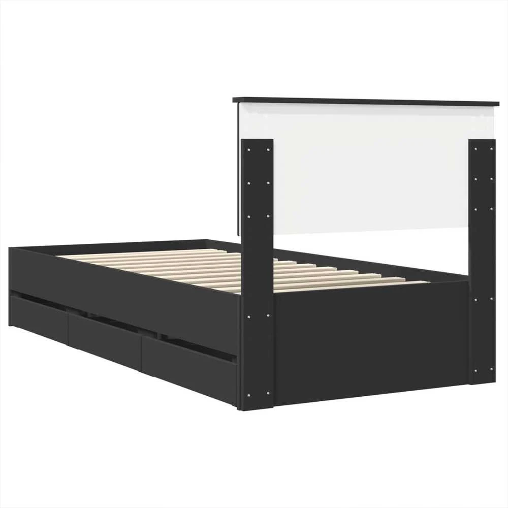 Lova Lovos rėmas su stalčių Juoda 90 x 190 cm Inžinerinė mediena