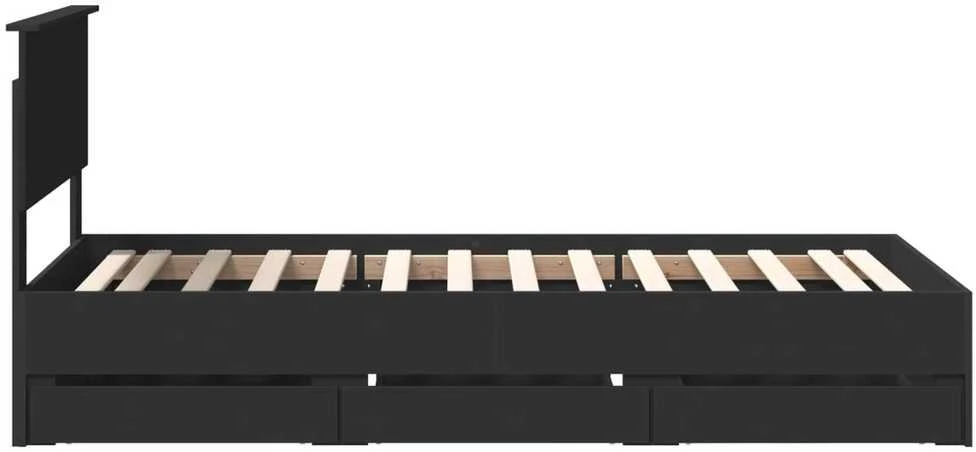 Lova Lovos rėmas su stalčių Juoda 90 x 200 cm Inžinerinė mediena