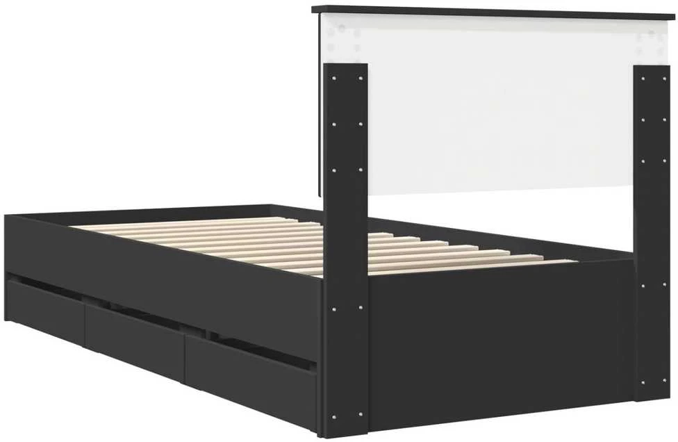 Lova Lovos rėmas su stalčių Juoda 90 x 200 cm Inžinerinė mediena