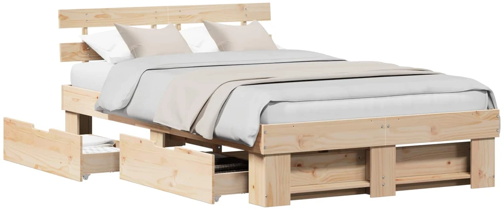 Lova Lovos rėmas su stalčių Ruda 135 x 190 cm Kietos pušies mediena