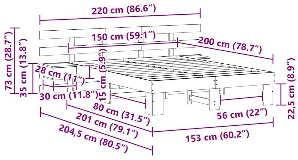 Lovos rėmas Ruda 150 x 200 cm Kietos pušies mediena