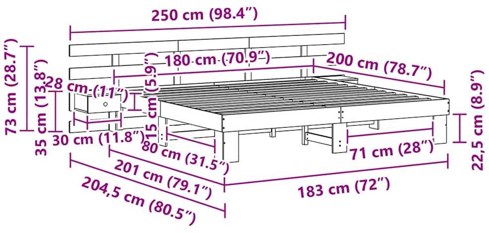 Lovos rėmas Ruda 180 x 200 cm Kietos pušies mediena