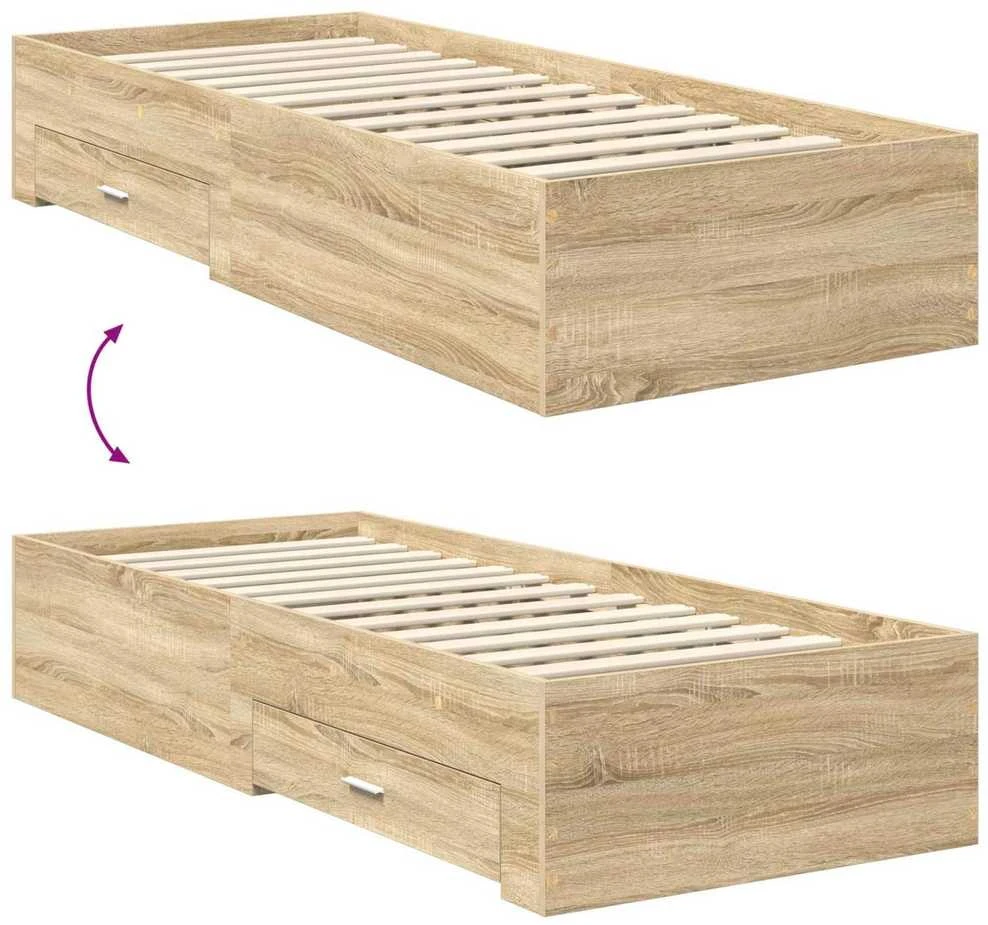 Lova Lovos rėmas su stalčių Sonamos ąžuolo ir sidabro 75 x 190 cm