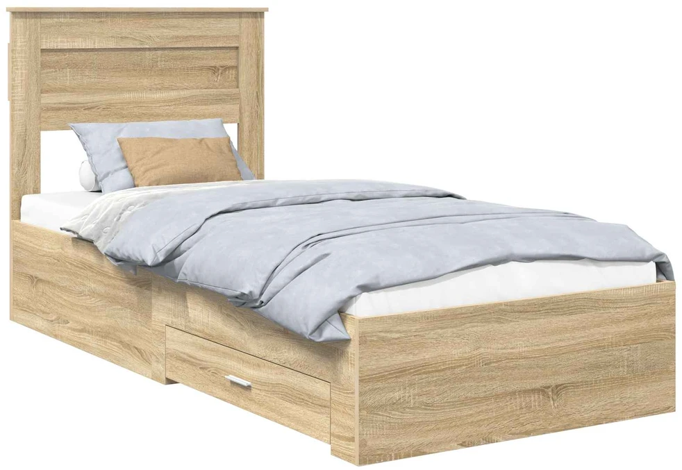 Lova Lovos rėmas su stalčių Sonamos ąžuolo ir sidabro 75 x 190 cm