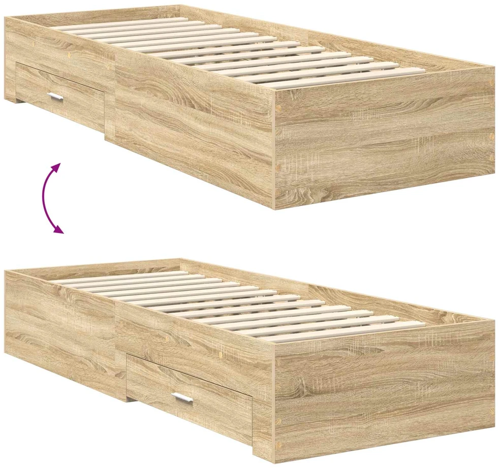 Lova Lovos rėmas su stalčių Sonamos ąžuolo ir sidabro 75 x 190 cm