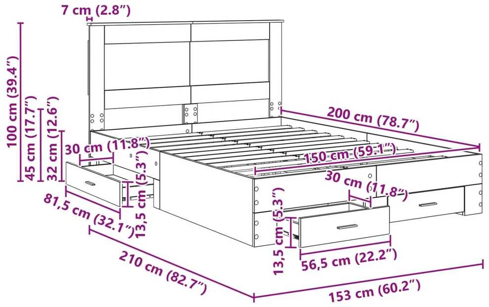 Lova Lovos rėmas Betono pilka 150 x 200 cm Apdirbta mediena