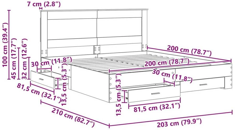 Lova Lovos rėmas Betono pilka 200 x 200 cm Apdirbta mediena