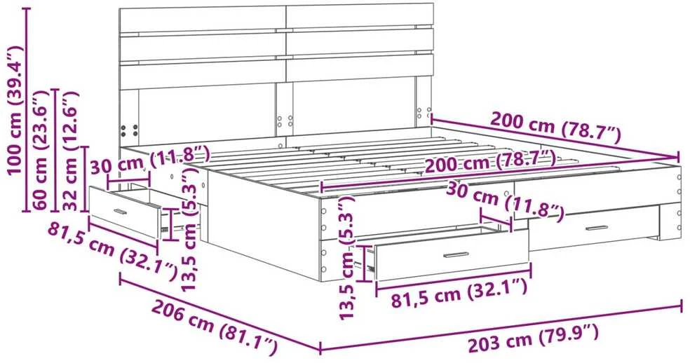 Lovos rėmas Rūkyta ąžuolas 200 x 200 cm Apdirbta mediena