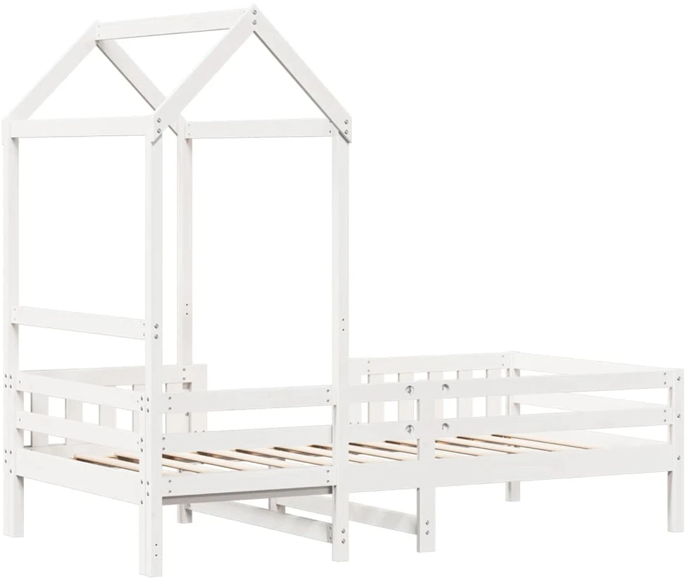 Lovos rėmas su stogeliu, baltas, 75x190cm, pušies masyvas