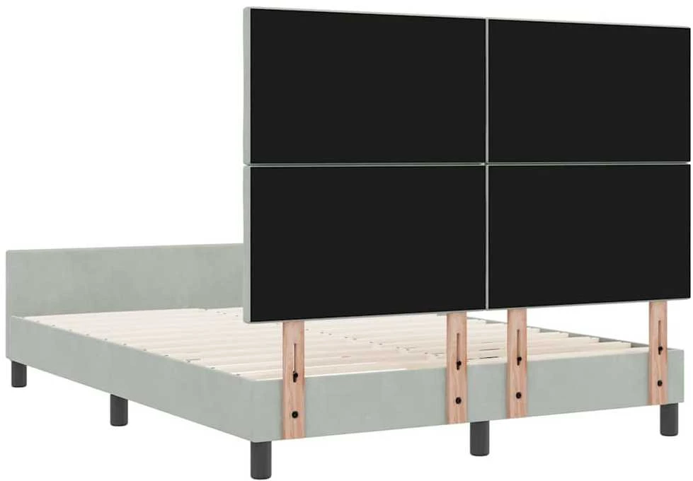 Kiemas lova su galvūgalio Šviesiai pilka 140 x 200 cm Aksomas