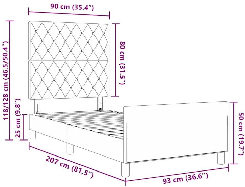 Kiemas lova su galvūgalio Tamsiai pilka 90 x 200 cm Aksomas