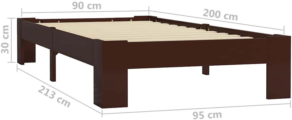 Lovos rėmas, tamsiai rudos sp., 90x200 cm, pušies med. masyvas