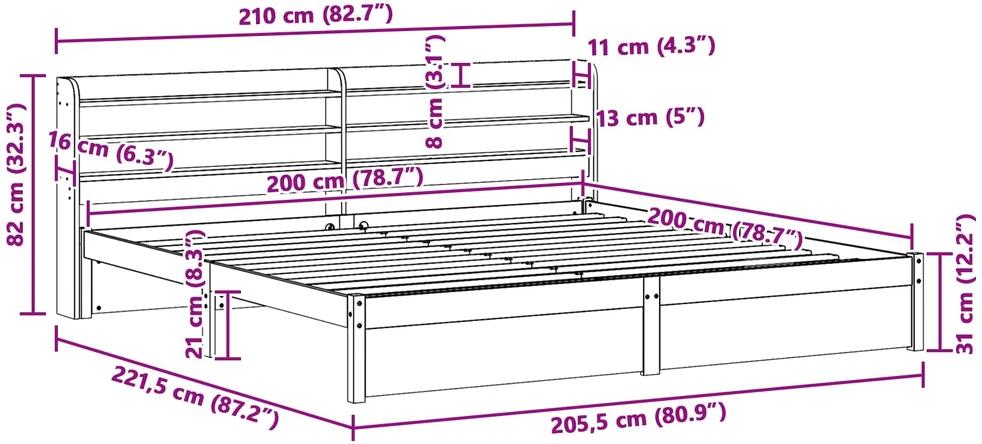Lovos rėmas Vaško ruda 200 x 200 cm Kietas pušies medis