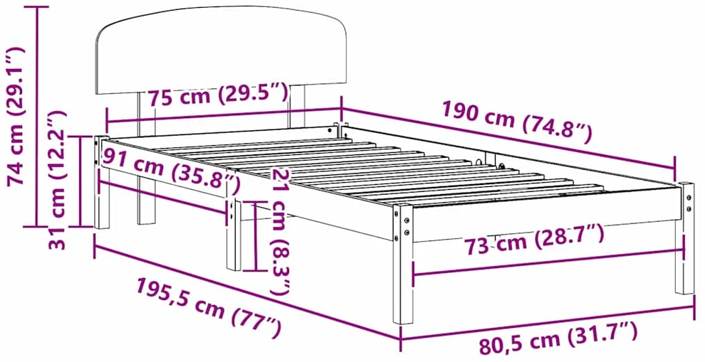 Lova Lovos rėmas Vaško ruda 75 x 190 cm Kietos pušies mediena