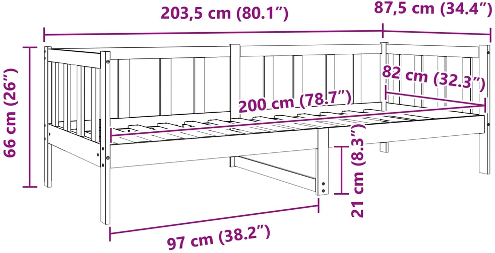 Lova Lovos rėmas Vaško ruda 80 x 200 cm Kietos pušies mediena