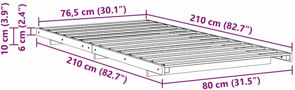 Lova Lovos rėmas Vaško ruda 80 x 210 cm Kietos pušies mediena