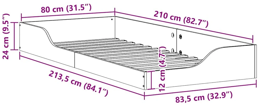 Lova Lovos rėmas Vaško ruda 80 x 210 cm Kietos pušies mediena