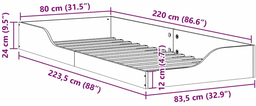 Lova Lovos rėmas Vaško ruda 80 x 220 cm Kietos pušies mediena
