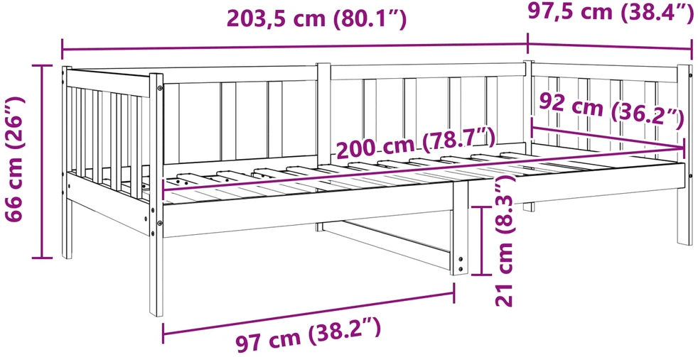 Lova Lovos rėmas Vaško ruda 90 x 190 cm Kietos pušies mediena