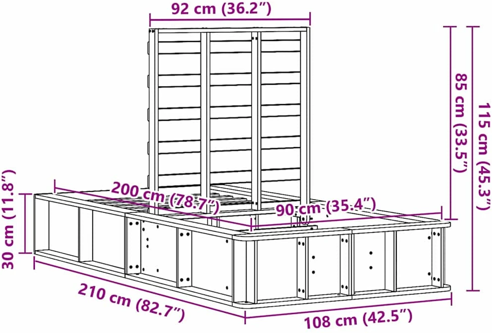Lova Lovos rėmas Vaško ruda 90 x 200 cm Kietos pušies mediena