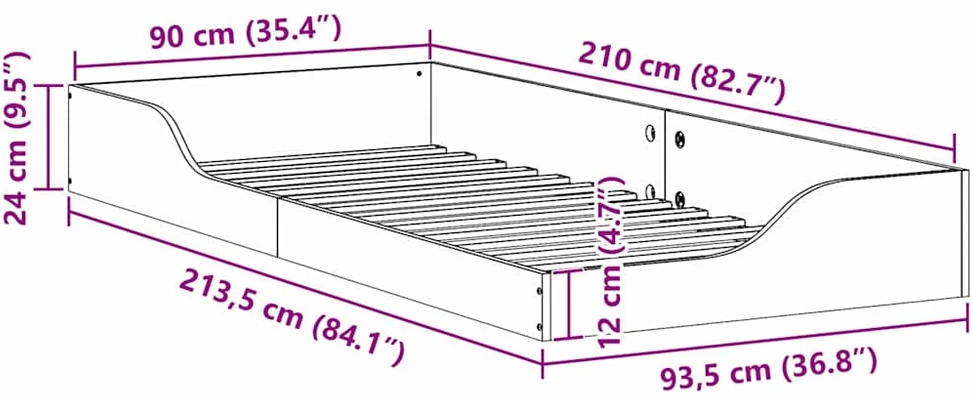 Lova Lovos rėmas Vaško ruda 90 x 210 cm Kietos pušies mediena