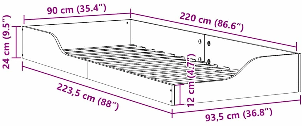 Lova Lovos rėmas Vaško ruda 90 x 220 cm Kietos pušies mediena