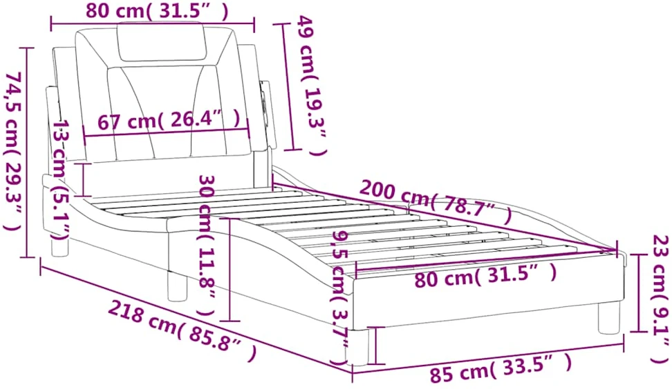 Lovos rėmas su galvūgaliu, rudas, 80x200cm, dirbtinė oda