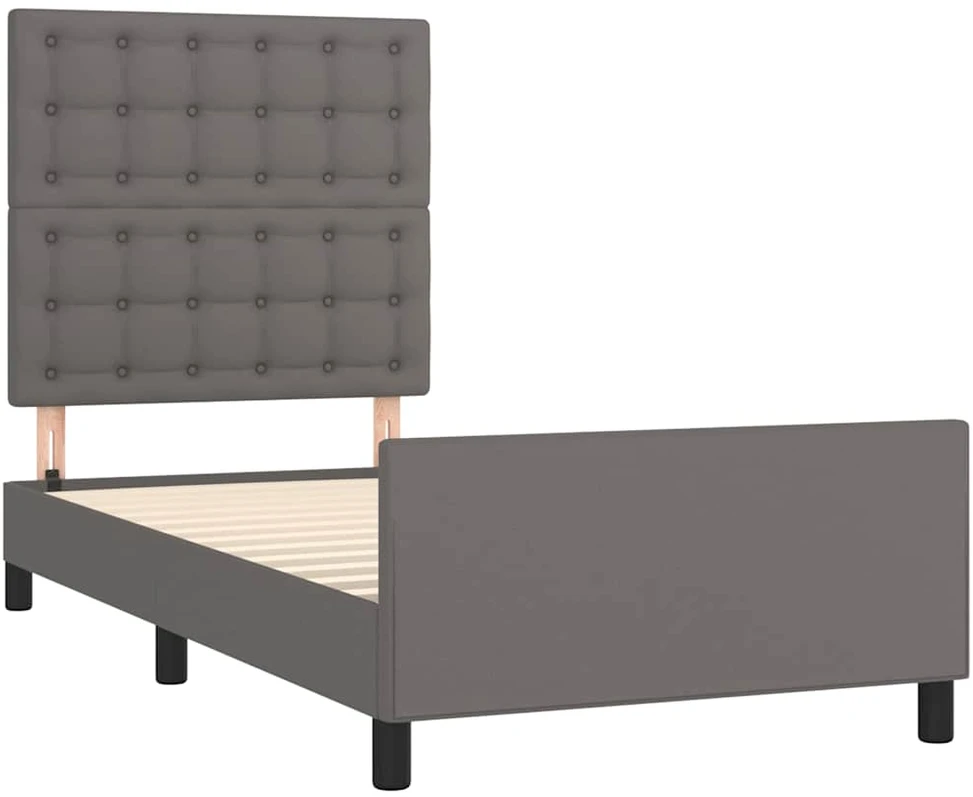 Lovos rėmassu galvūgaliu, pilkos, 100x200cm, dirbtinė oda