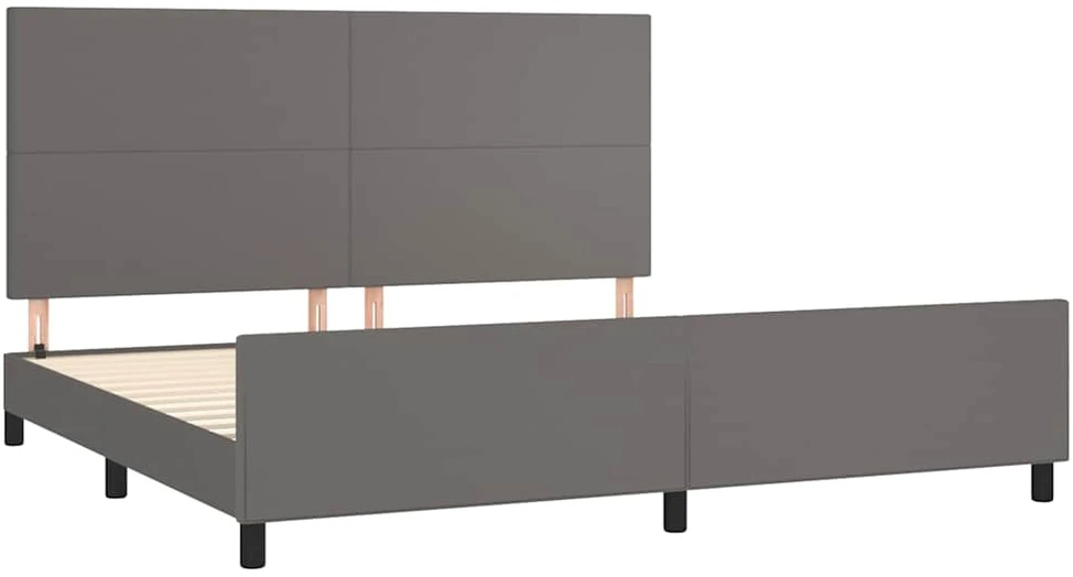 Lovos rėmassu galvūgaliu, pilkos, 200x200 cm, dirbtinė oda
